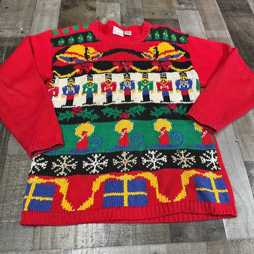 Vtg Hasting & Smith Christmas Ugly Crew Neck Sweater Sz L Toy Soldier Nutcracker